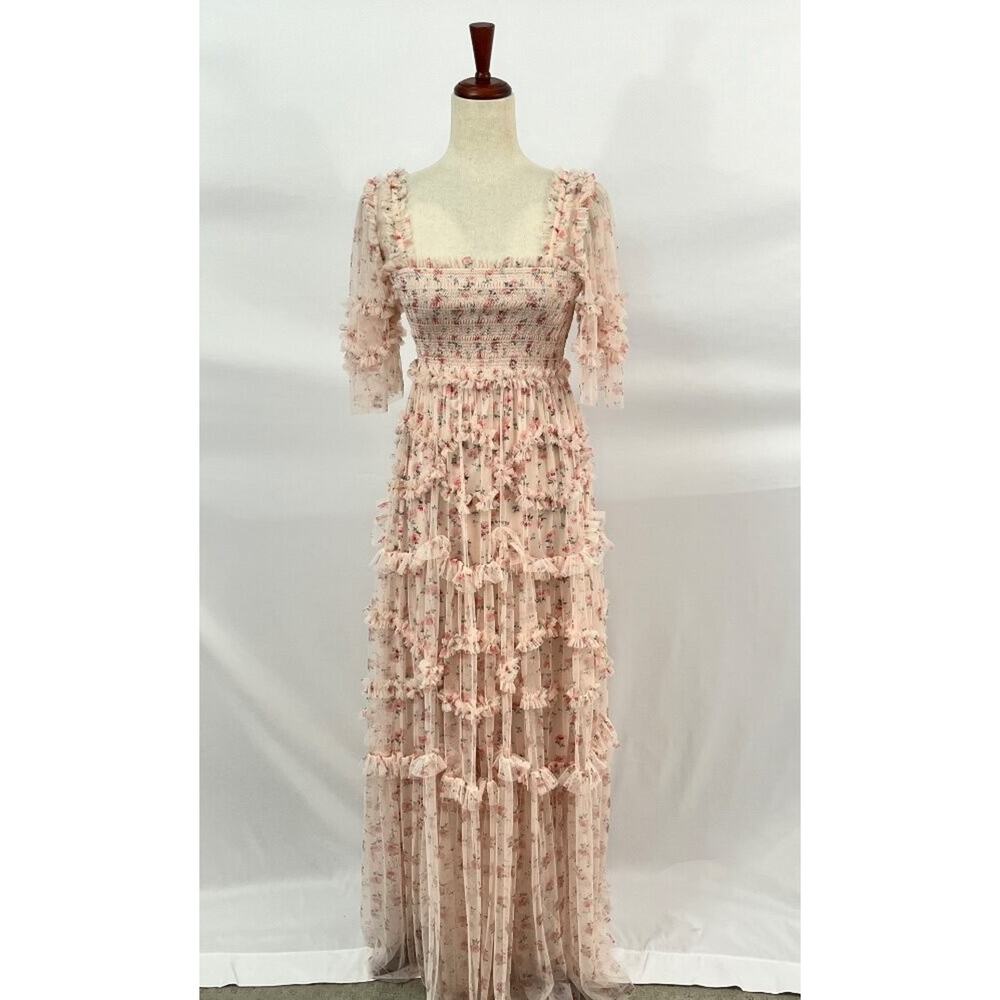 NEEDLE & THREAD Sz 2 Bijou Rose Smocked Maxi Dress Gown - Picture 2 of 13